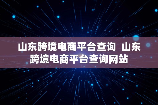 山东跨境电商平台查询  山东跨境电商平台查询网站