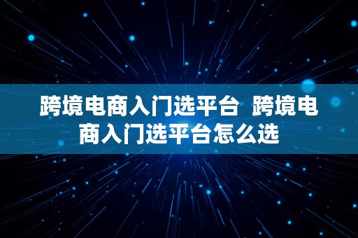 跨境电商入门选平台  跨境电商入门选平台怎么选