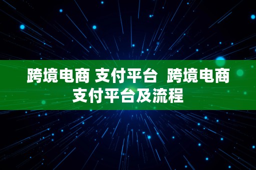 跨境电商 支付平台  跨境电商支付平台及流程