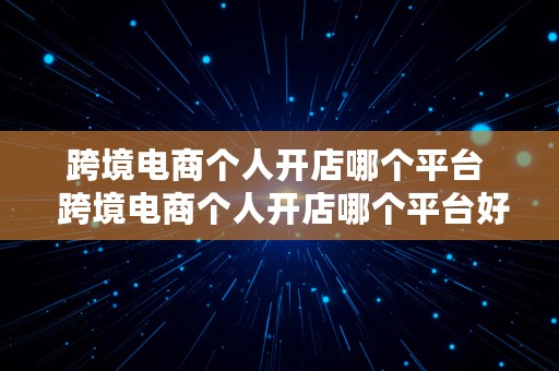 跨境电商个人开店哪个平台  跨境电商个人开店哪个平台好