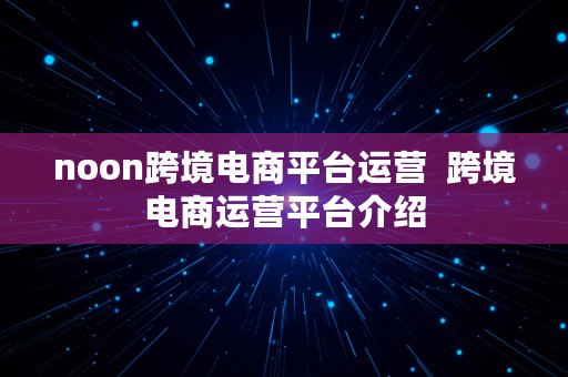 noon跨境电商平台运营  跨境电商运营平台介绍